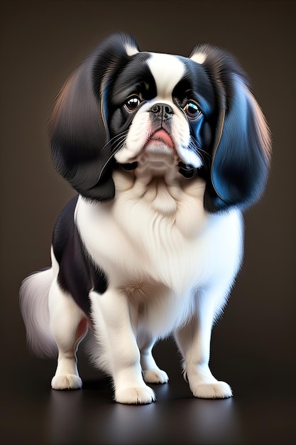 Een zwarte en witte hond met een zwarte neus en een wit gezicht.