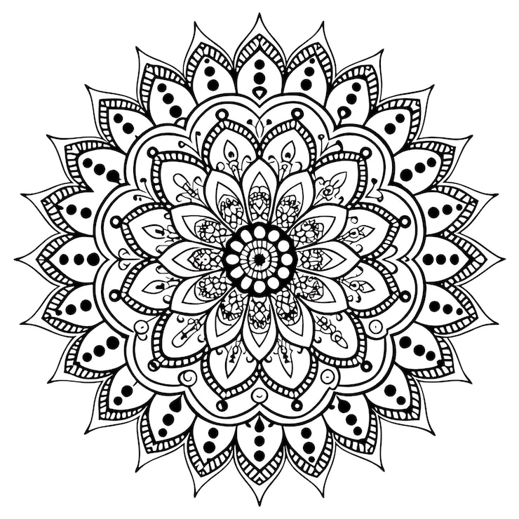 Foto een zwarte en witte mandala met een ontwerp dat het woord erop zegt