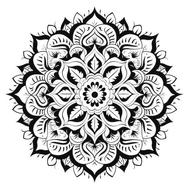een zwarte en witte mandala met een wit ontwerp erop