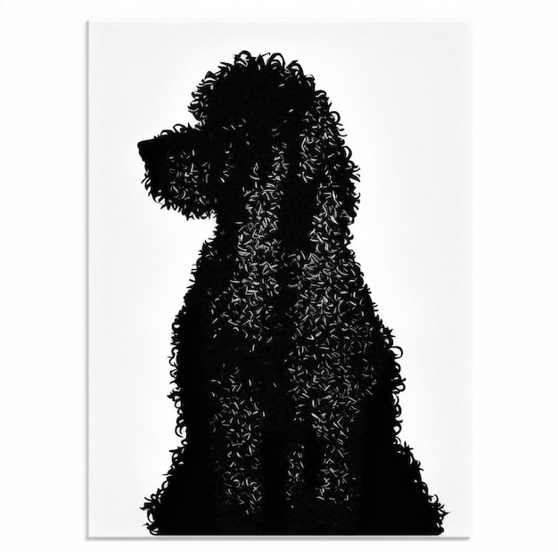 Foto een zwarte hond wordt getoond op een witte achtergrond met de woorden poedel erop.