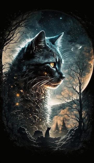 Een zwarte kat in het maanlicht