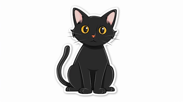 een zwarte kat met gele ogen en een zwarte staart