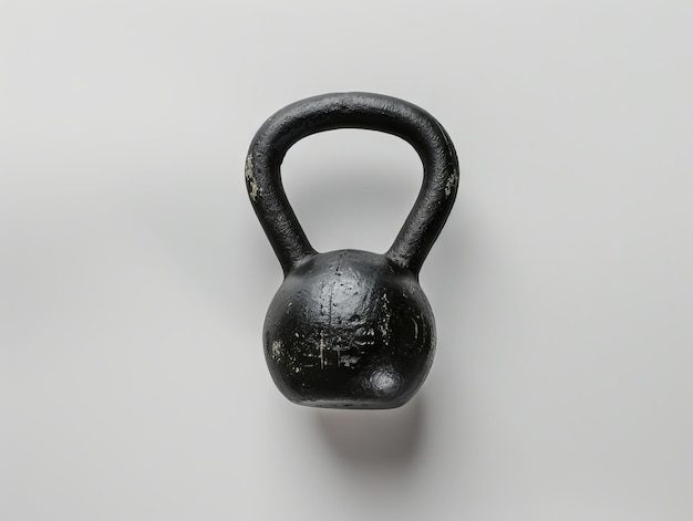 Een zwarte kettlebell op een witte achtergrond