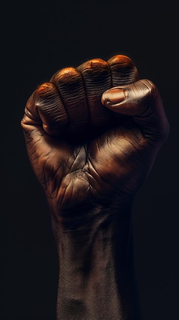 Een zwarte man stak zijn handen in de lucht om het gerechtigheidsprotestconcept in Black History te demonstreren
