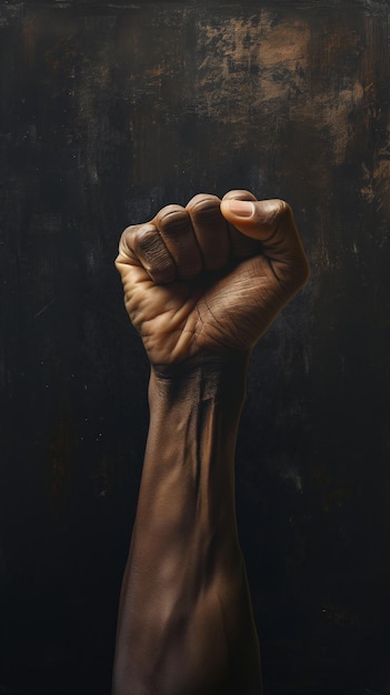 Een zwarte man stak zijn handen in de lucht om het gerechtigheidsprotestconcept in Black History te demonstreren