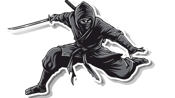 Foto een zwarte ninja met een zwarte hoodie erop