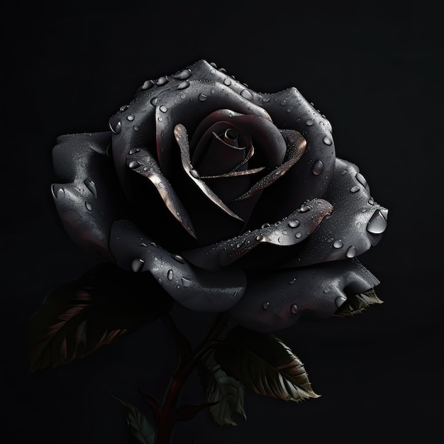 Een zwarte roos met waterdruppels erop
