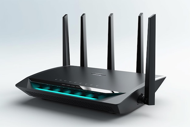 Een zwarte router met bovenaan het woord ergonomisch.