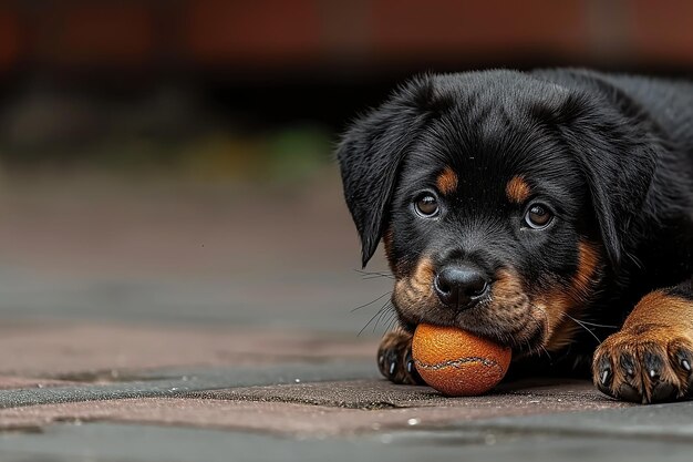 Een zwarte schattige rottweiler puppy