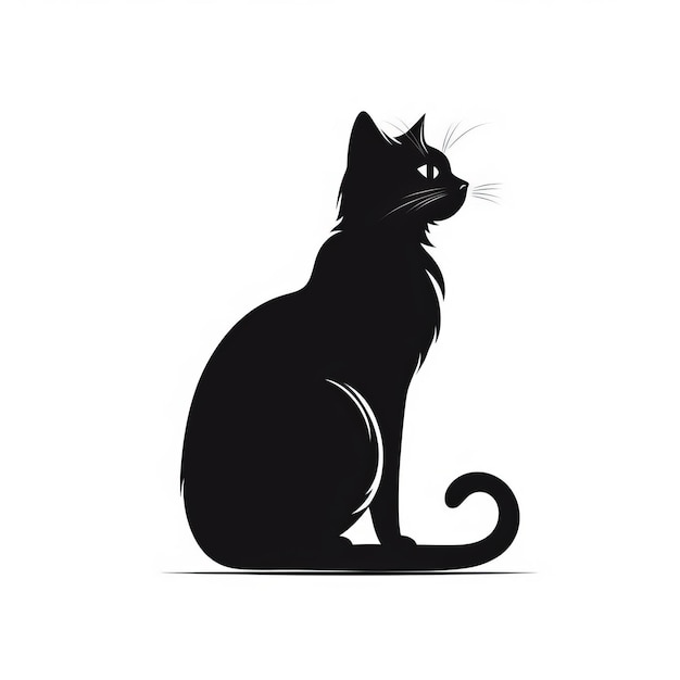 Een zwarte silhouet kat die op een wit oppervlak zit