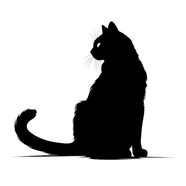 Een zwarte silhouet kat die op een wit oppervlak zit