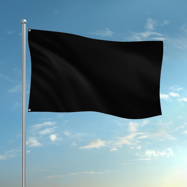 Foto een zwarte vlag geïsoleerd op een blauwe hemelachtergrond