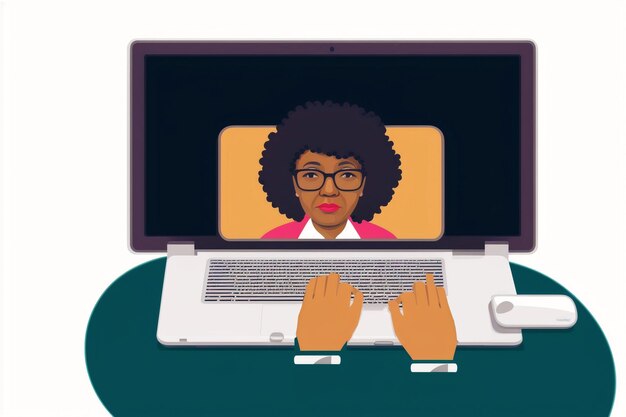 Een zwarte vrouw die op een laptop werkt Black Woman's Digital Work Journey Generative AI