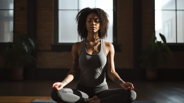 een zwarte vrouw die yoga beoefent