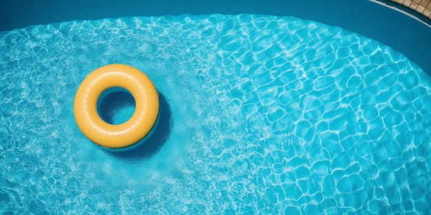 Een zwembad met een gele ring in het water