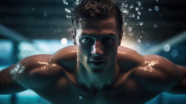 Een zwemmer legde de middenslag vast in een rustig zwembad en toonde bij elke beweging kracht en vloeibaarheid