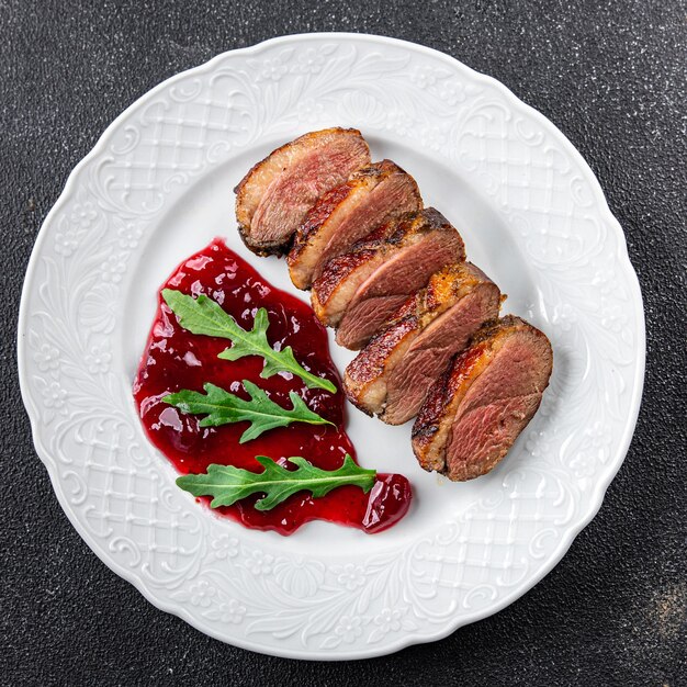 eendenvlees borst geroosterd pluimveevlees maaltijd voedsel snack op tafel kopie ruimte voedsel achtergrond