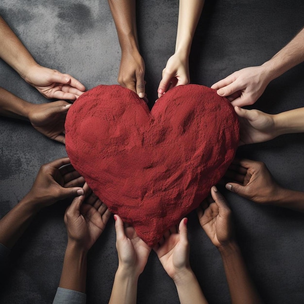 eenheid en diversiteit partnerschap als hart handen in een groep van verschillende mensen die met elkaar verbonden zijn