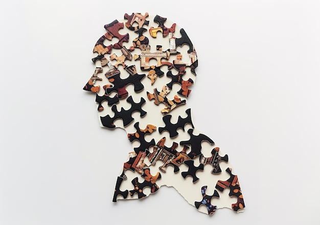 Eenheid in verscheidenheid een kleurrijke menselijke figuur samengesteld uit puzzelstukken die samenwerking symboliseren