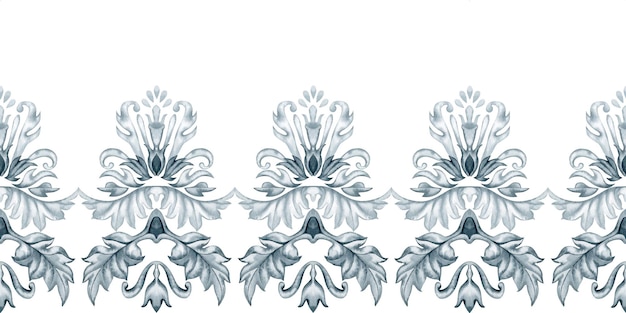 Eénkleurig grijs bloemenwaterverf naadloos horizontaal patroon met takken en bladeren