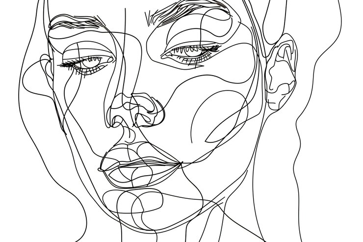 Foto eénlijnte tekening van de illustratie van het gezicht van hoge kwaliteit, hoge resolutie