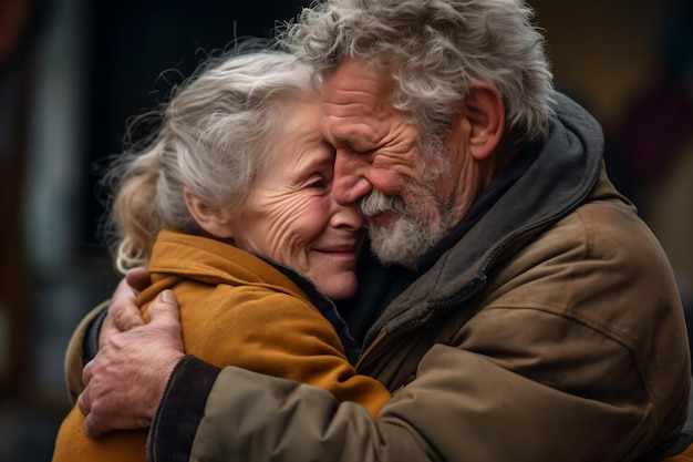 Foto eenvormig opgevoerde beelden van een warme en troostende knuffel vol liefde.