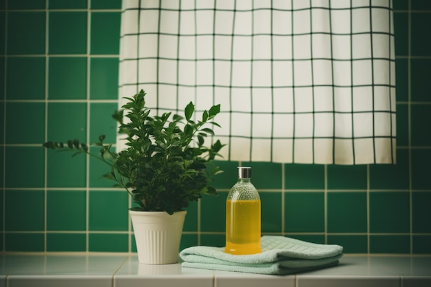 Eenvoud op zijn best Wit betegelde badkamer met groene planten