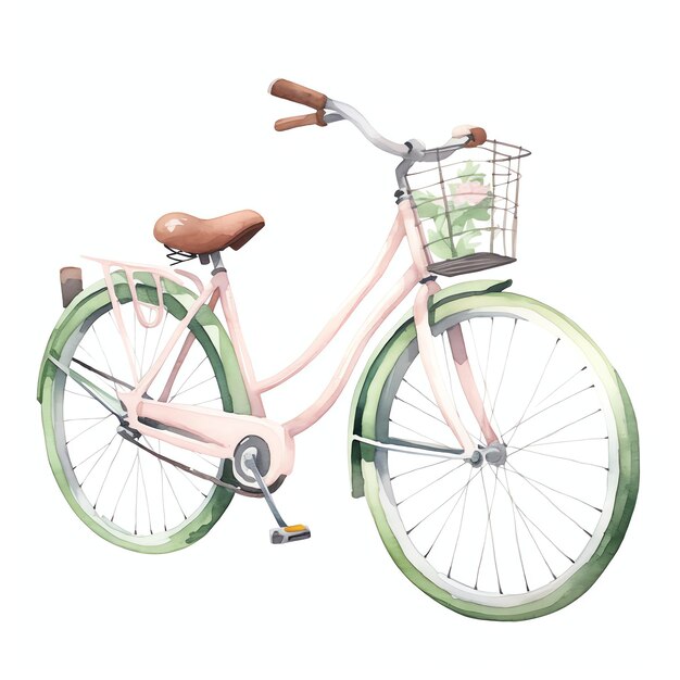Foto eenvoudig fiets accessoire voor de lente in roze neutrale esthetische kleuren waterverf voor meisje