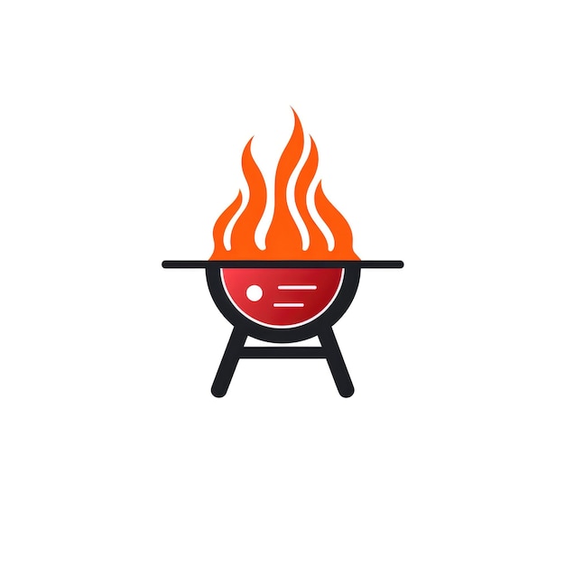 Eenvoudig grafisch logo van bbq met vuur op witte achtergrond