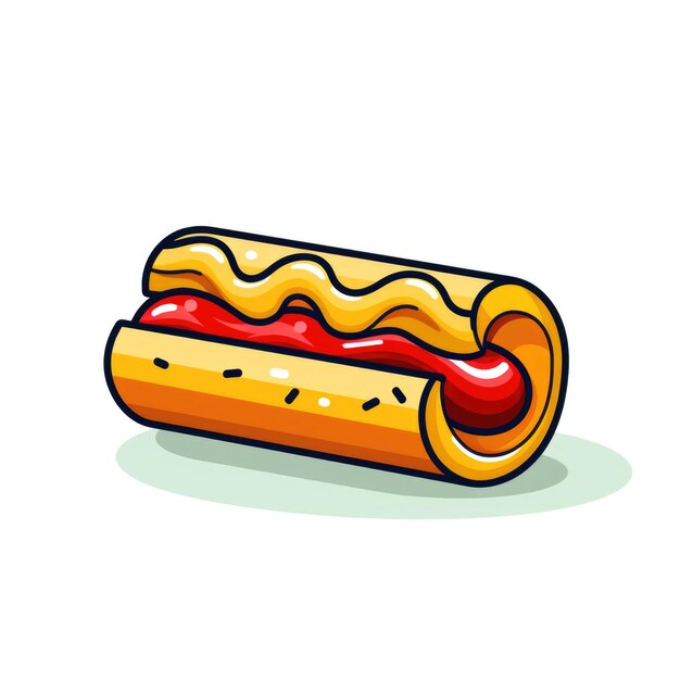 Eenvoudig grafisch logo van een gekleurde hotdog op witte achtergrond