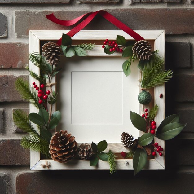 Foto eenvoudig kerstframe met bladeren