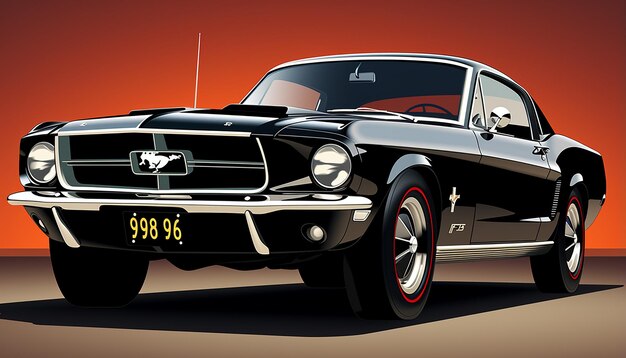 Foto eenvoudig plat vector logo van een 1968 2 deuren matte zwarte ford mustang minimale kleur achtergrond