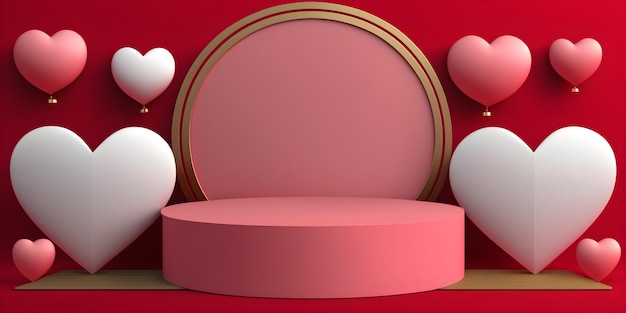 Eenvoudig podium met roze harten Valentijnsdag concept Producten presenteren mockup