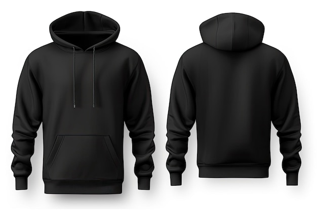 Foto eenvoudig zwart hoodiemodel met uitknippad voor printontwerp. lange mouwen geïsoleerd op een witte achtergrond
