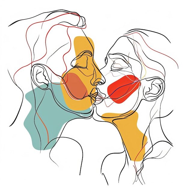 Eenvoudige abstracte lijntekening illustratie van een kussend paar