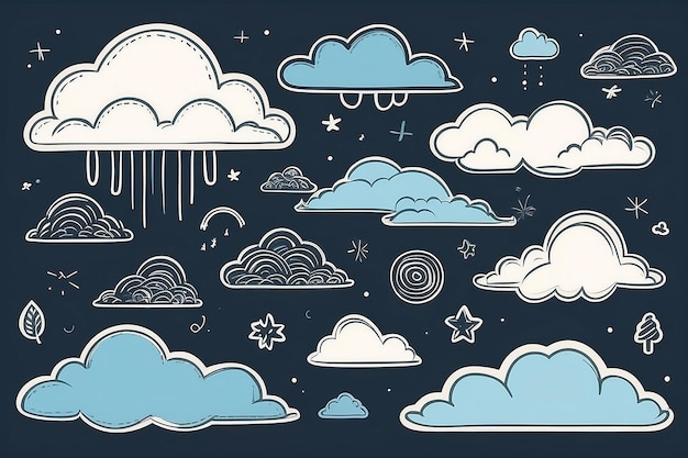 Foto eenvoudige cloud line set flat cartoon handgetekende doodles
