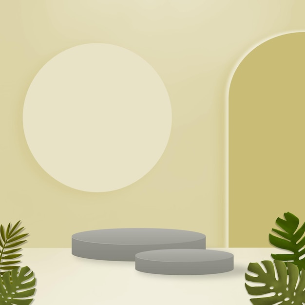 Eenvoudige en minimalistische olijfbeige productweergave-achtergrond met plant