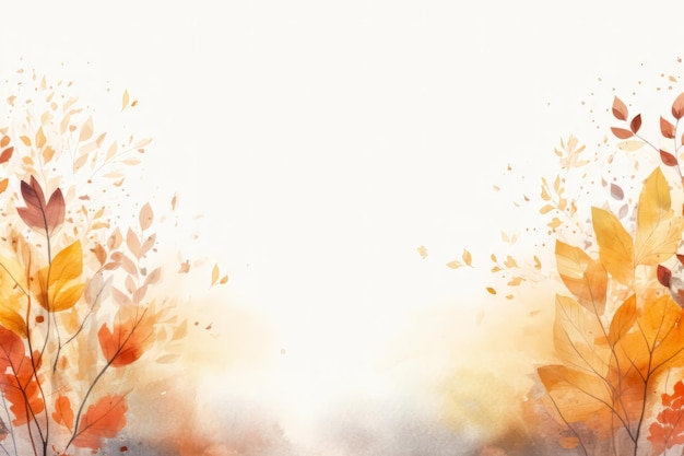 Eenvoudige esthetische herfst geïnspireerde herfst aquarel achtergrond met bladeren en natuurelementen