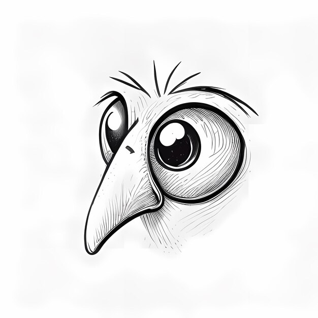 Foto eenvoudige fineliner kunstenaar logo van cartoon vogel ogen en zijn snavel
