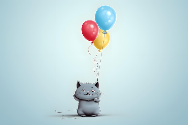 eenvoudige kat die vectorstijl tekent leuke coole kat die een ballon vasthoudt