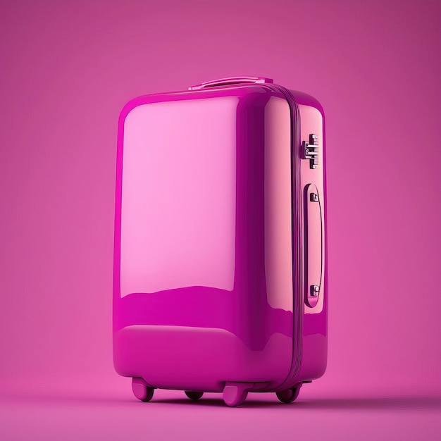 eenvoudige magenta paarse koffer op een magenta platte achtergrond, schoon en minimalistisch