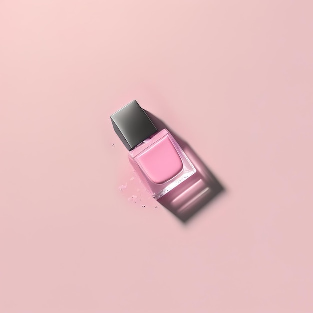 eenvoudige minimale roze nagellakfles op een roze platte achtergrond, schoon en minimalistisch