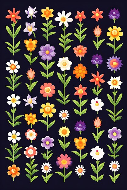 Eenvoudige naadloze pixelkunst van bloemthemapatroon
