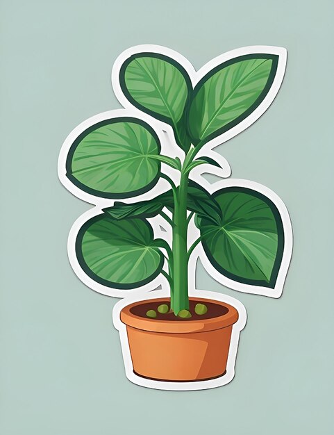 Foto eenvoudige plantensticker met witte illustratie als achtergrond