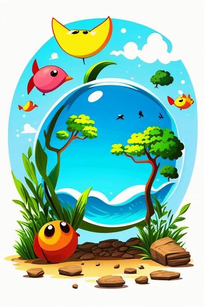 Foto eenvoudige stijl creatieve illustratie kinderen hand schilderij cartoon schattige kawaii wallpaper achtergrond