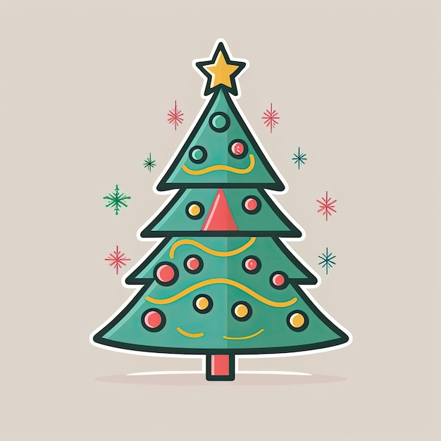 Eenvoudige vectortekening van een versierd kerstboom minimalistisch pictogram symmetrisch stickerontwerp AI gegenereerd