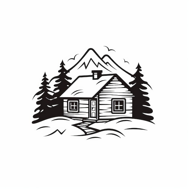 Eenvoudige Zwarte en Witte Cabin House Grafische Logo Stijl Vector Kunst