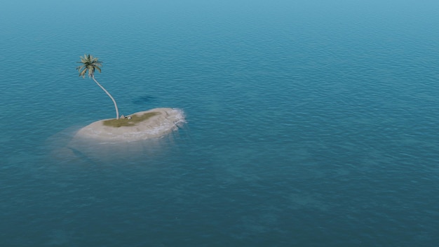 Eenzaam eiland in tropische oceaan 3d