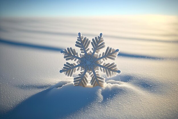 Eenzaam sneeuwkristal in een scène met recente sneeuw