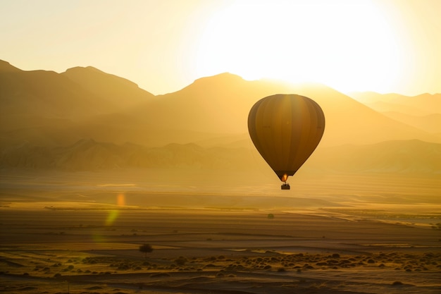 Eenzame ballon drijvende zon die de bergen beklimt